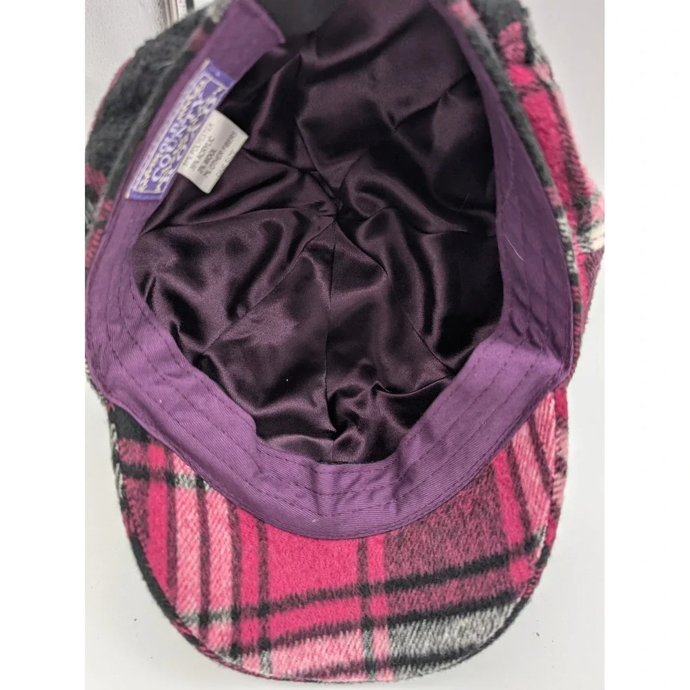 Old County Road Pink Black Plaid Newsboy Cap Wool Blend Hat One Size